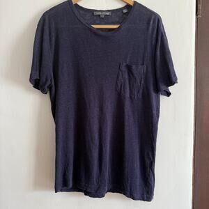 SLATE & STONE Men's navy Blue Linen Slub Chest Pocket Short Sleeve T Shirt Small